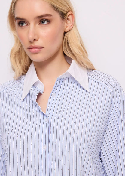 Women's Striped Cotton Shirt with Rhinestones 611BD45030