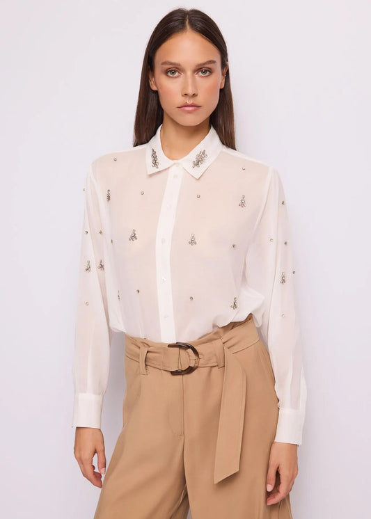GAUDI 611FD45013_2101 Women's White Shirt with Rhinestones