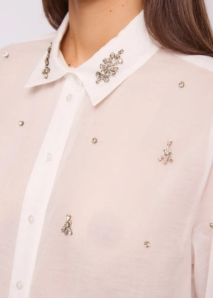 GAUDI 611FD45013_2101 Women's White Shirt with Rhinestones
