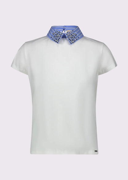 Gaudi 611FD64012 T-shirt bianca da donna con collo a camicia