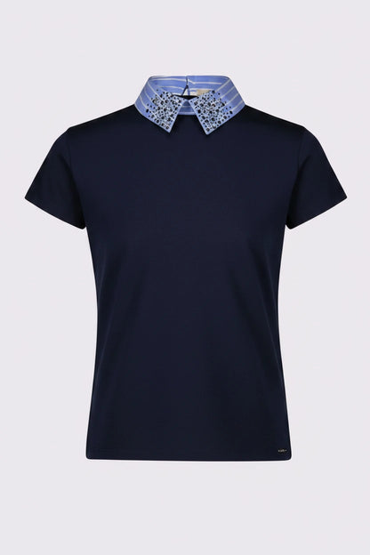 Gaudi 611FD64012 T-shirt blu da donna con collo a camicia