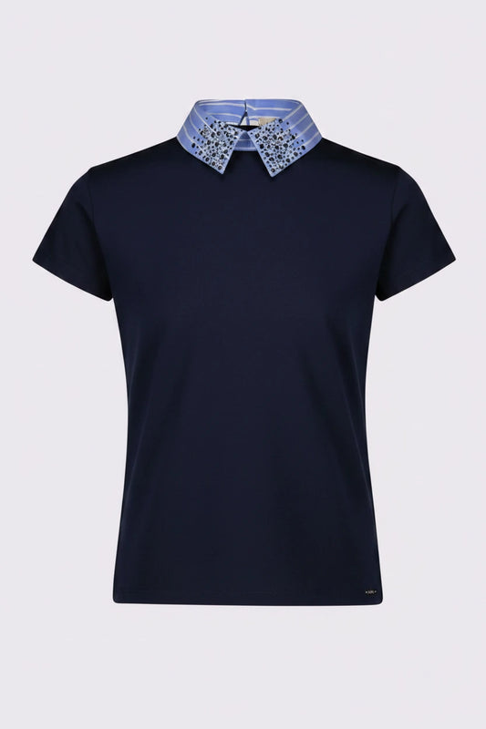 Gaudi 611FD64012 T-shirt blu da donna con collo a camicia