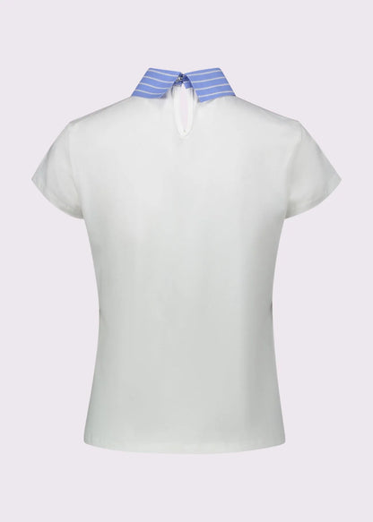 Gaudi 611FD64012 T-shirt bianca da donna con collo a camicia
