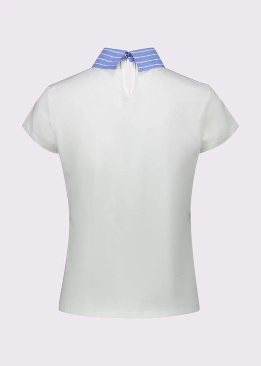 Gaudi 611FD64012 T-shirt bianca da donna con collo a camicia