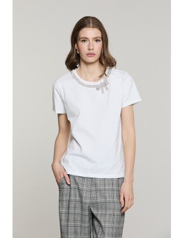 T-shirt KANTA mezza manica con girocollo + fiocco strass RELISH