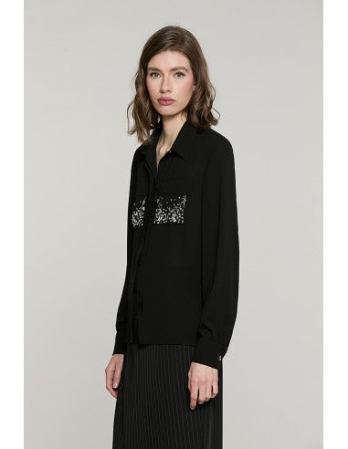 Camicia LIZZIE manica lunga con tasche + patte + strass RELISH