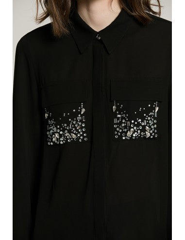 Camicia LIZZIE manica lunga con tasche + patte + strass RELISH