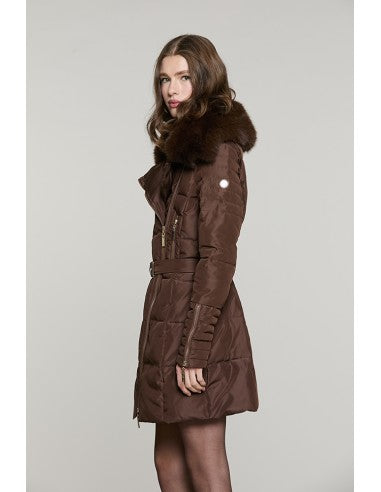 Piumino CUNY lungo manica lunga con zip + collo ecopelliccia staccabile + cintura RELISH