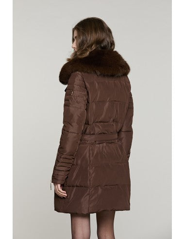 Piumino CUNY lungo manica lunga con zip + collo ecopelliccia staccabile + cintura RELISH
