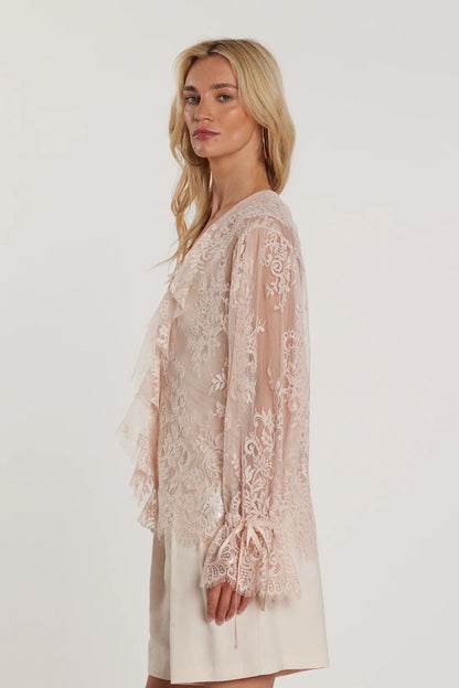 Relish Camicia ZENN maniche lunghe con coulisse scollo a V più volant pizzo