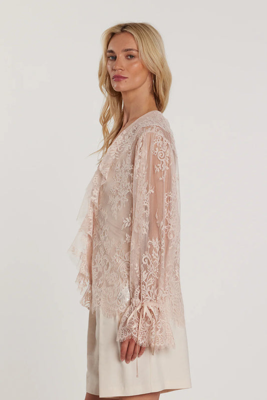 Relish Camicia ZENN maniche lunghe con coulisse scollo a V più volant pizzo