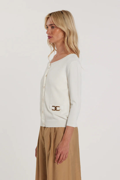 Relish Cardigan BASINGER maniche tre quarti girocollo con snap più patte più passante logo