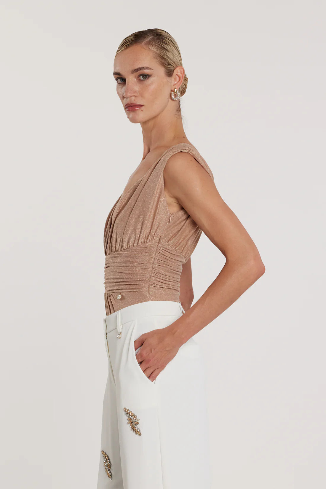 Relish Body PANDOLFI in lurex doppio scollo a V profondo con arricciatura