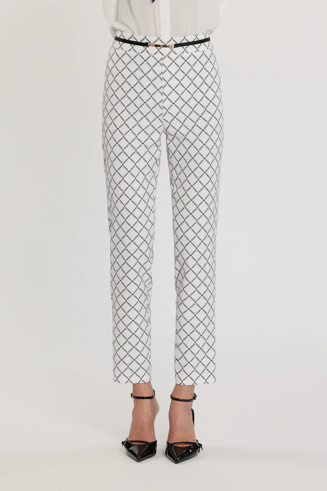 Relish Pantalone CLAUDIETTE vita alta con dettaglio cintura più stampa logo all over