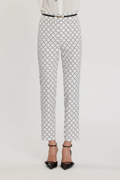 Relish Pantalone CLAUDIETTE vita alta con dettaglio cintura più stampa logo all over