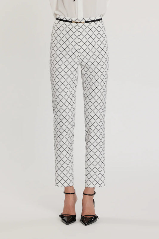 Relish Pantalone CLAUDIETTE vita alta con dettaglio cintura più stampa logo all over