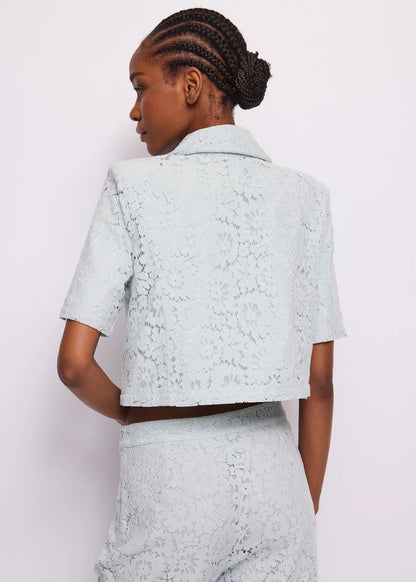 Gaudi 611FD35003 Giacca azzurra da donna in pizzo macramè