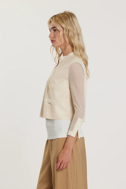 Relish Giubbino ALFIO maniche lunghe tulle con inserti gros grain taglio vivo ecopelle