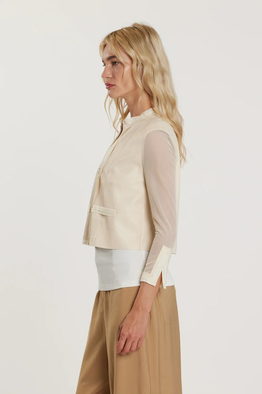 Relish Giubbino ALFIO maniche lunghe tulle con inserti gros grain taglio vivo ecopelle