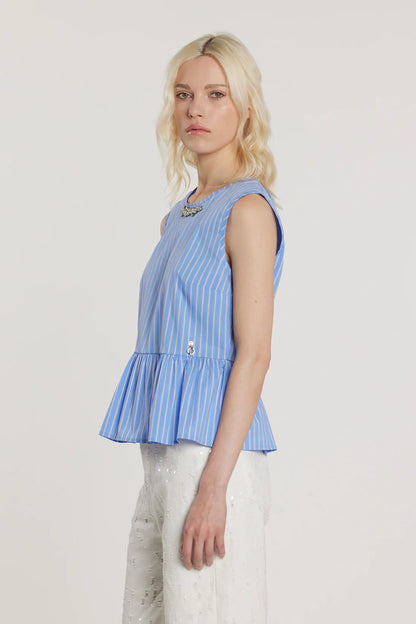 Relish Blusa MERIL smanicata con apertura più fiocchi sulla schiena più applicazioni gioiello più balza fondo righe