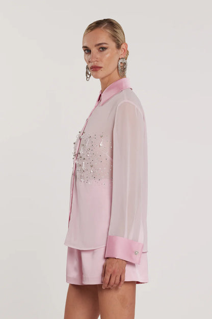 Relish Camicia KITON maniche lunghe inserti in raso con gemelli più applicazioni strass più pendenti