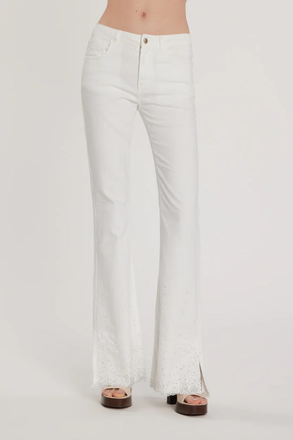 Relish Pantalone SCHIFFERONE_10 vita media cinque tasche con applicazioni più pizzo più spacco laterale flaire fit bull