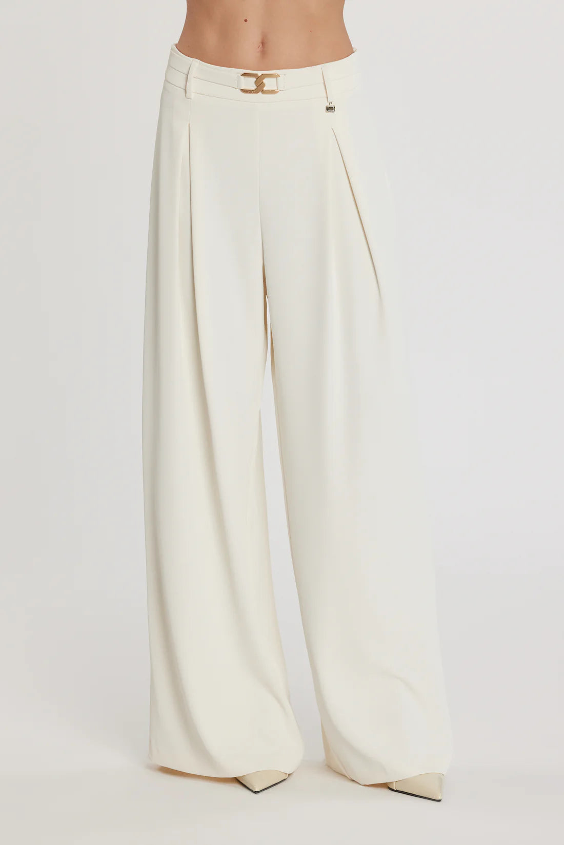 Relish Pantalone ROJER vita alta palazzo con cintura più passante logo più pieghe