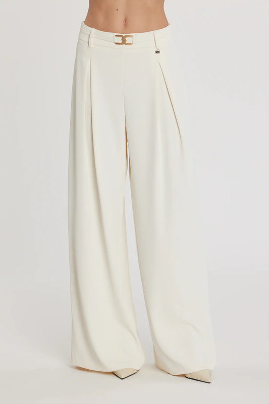 Relish Pantalone ROJER vita alta palazzo con cintura più passante logo più pieghe