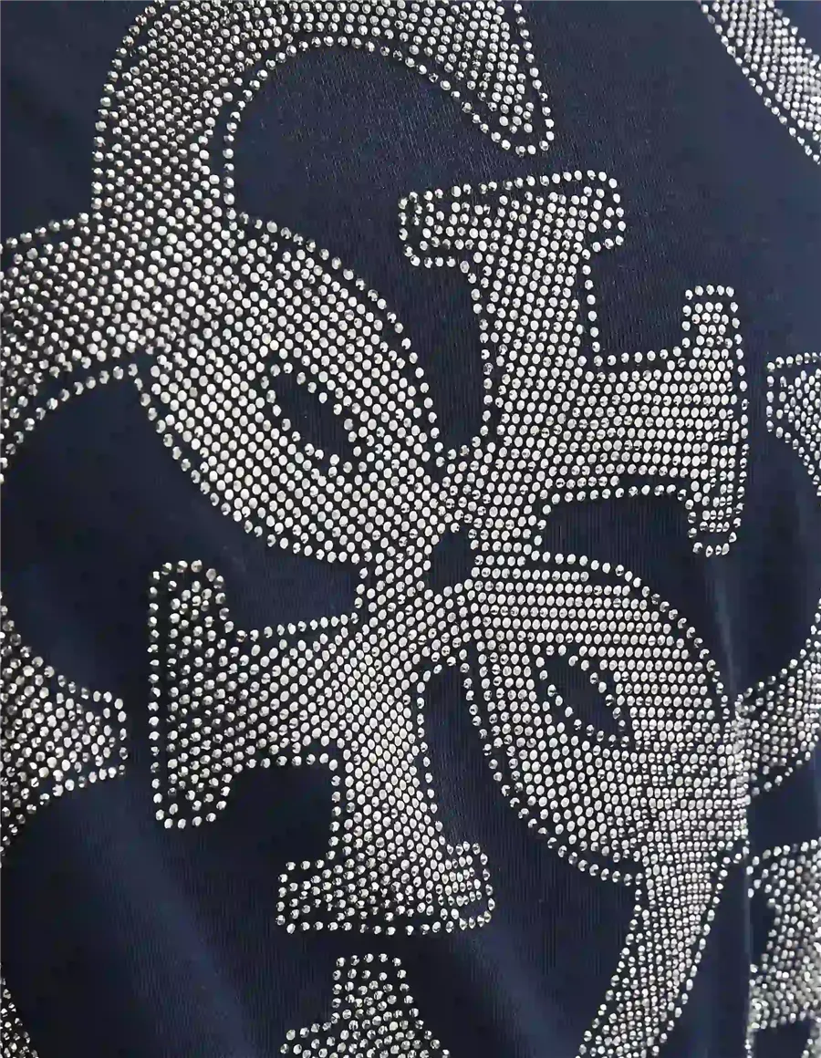 Guess T-shirt donna con logo di strass blu