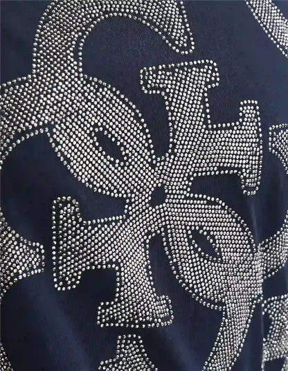 Guess T-shirt donna con logo di strass blu