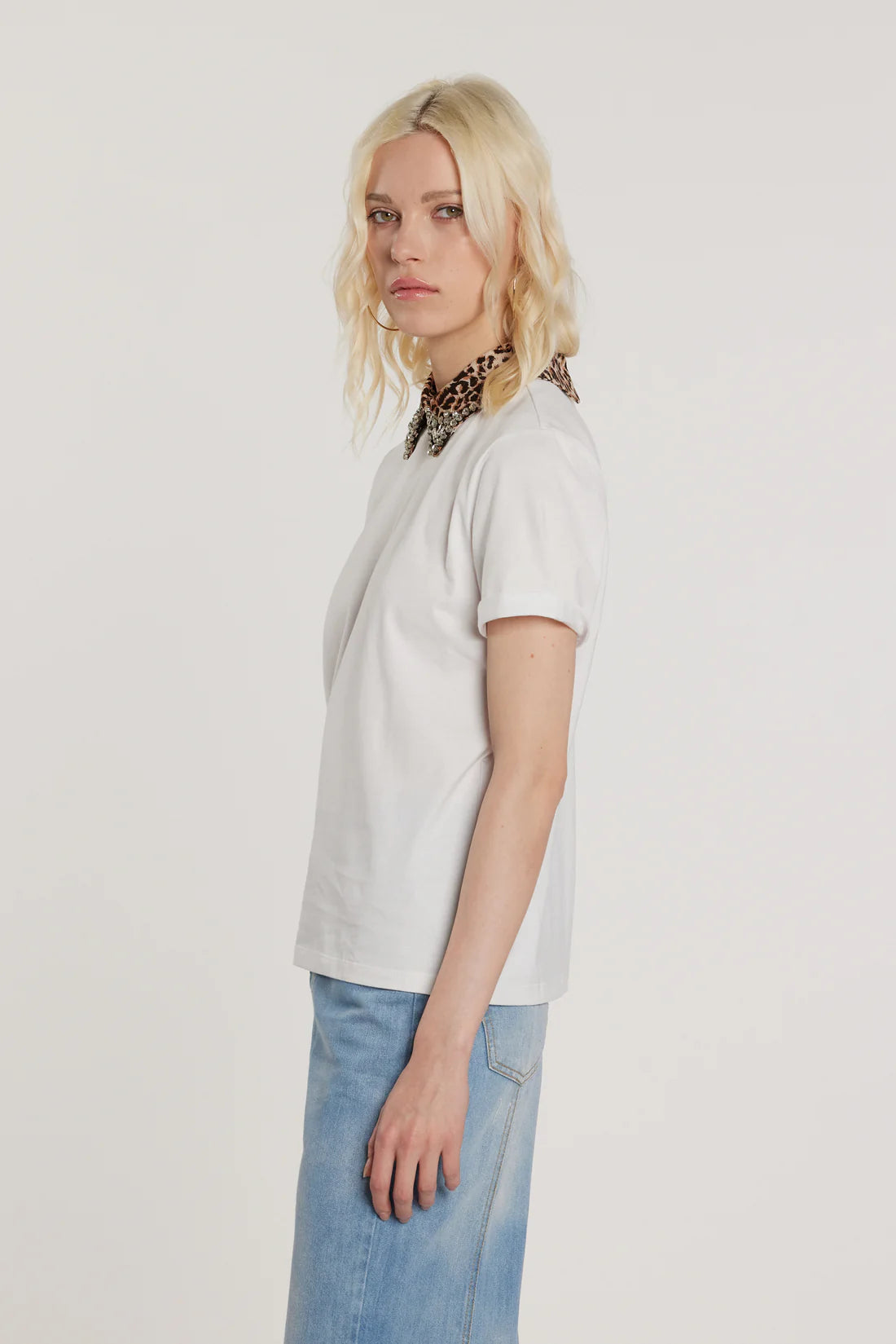 Relish T-Shirt ARLETTI maniche corte con risvolto più colletto animalier più applicazioni gioiello più goccia