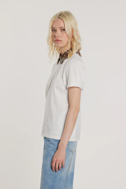 Relish T-Shirt ARLETTI maniche corte con risvolto più colletto animalier più applicazioni gioiello più goccia