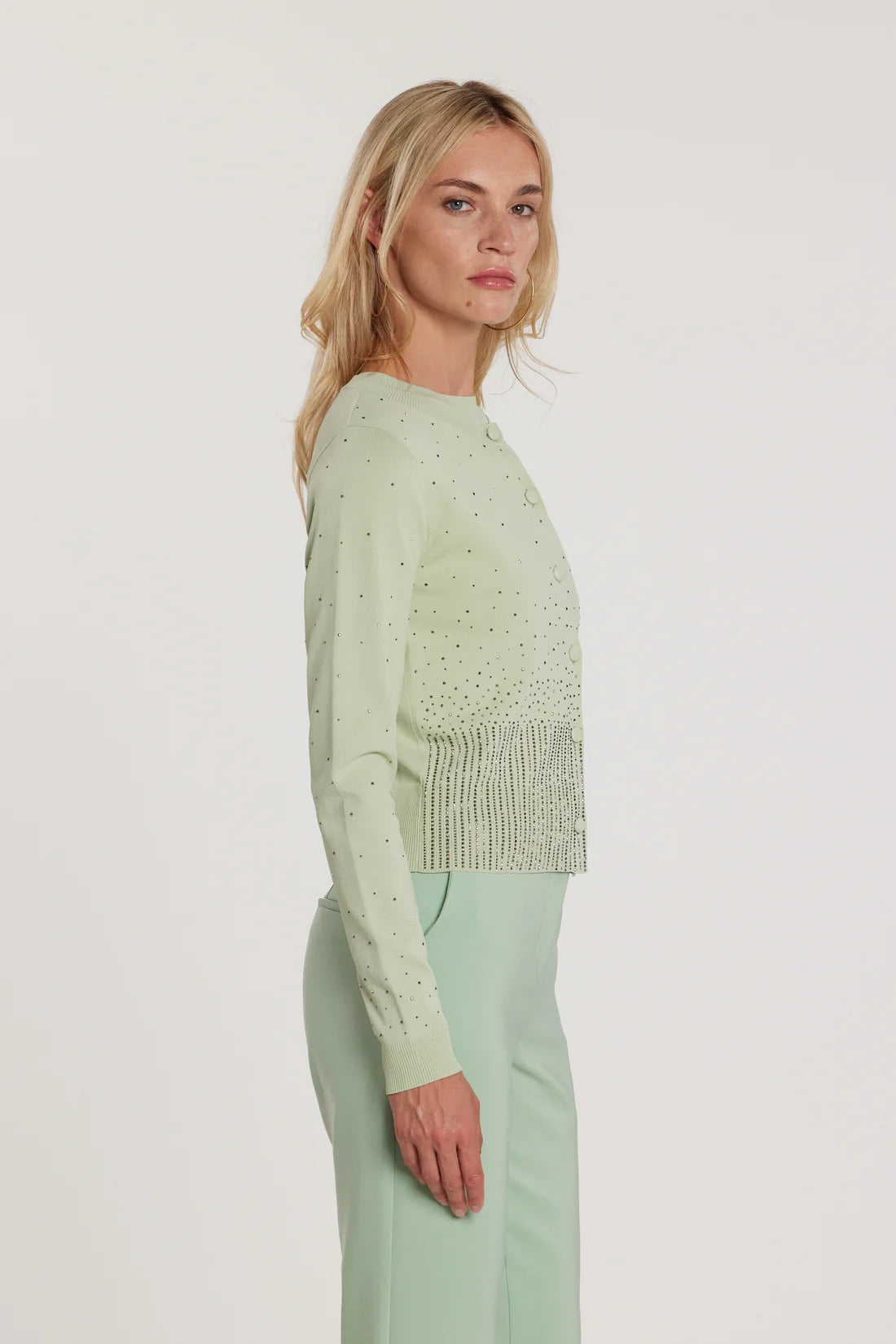 Relish Cardigan MOSS maniche lunghe girocollo con bottoni più applicazioni strass