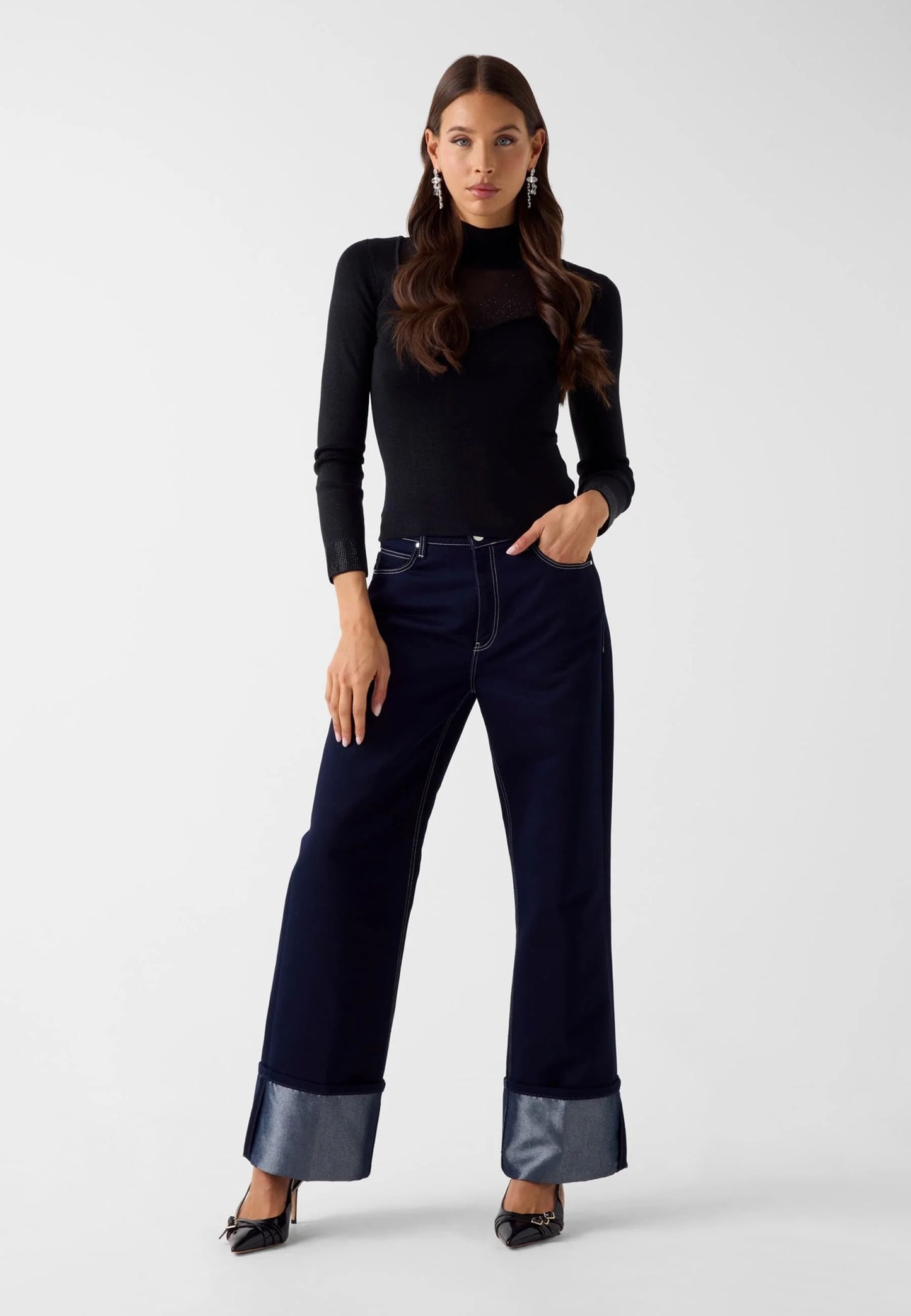 Guess LS MN LUCY RHINESTONES SWTR - Maglione - schwarz