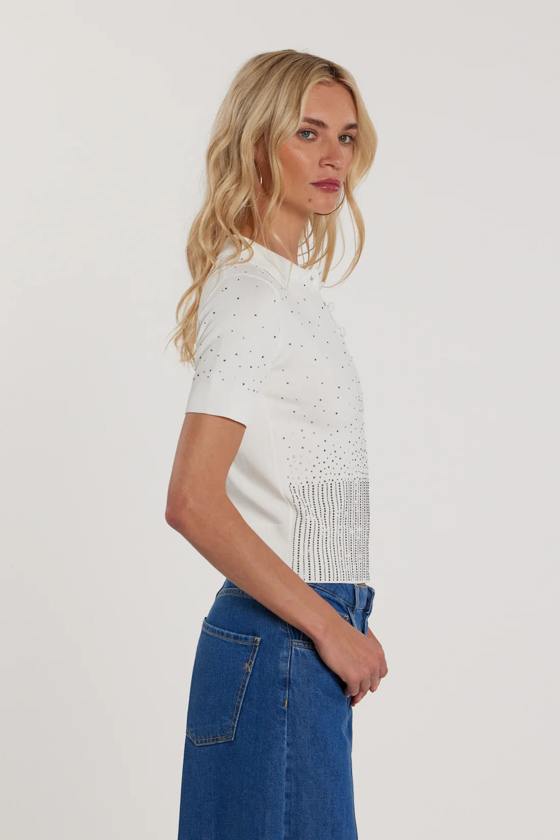 Relish Maglia KERAM maniche corte polo con applicazioni strass