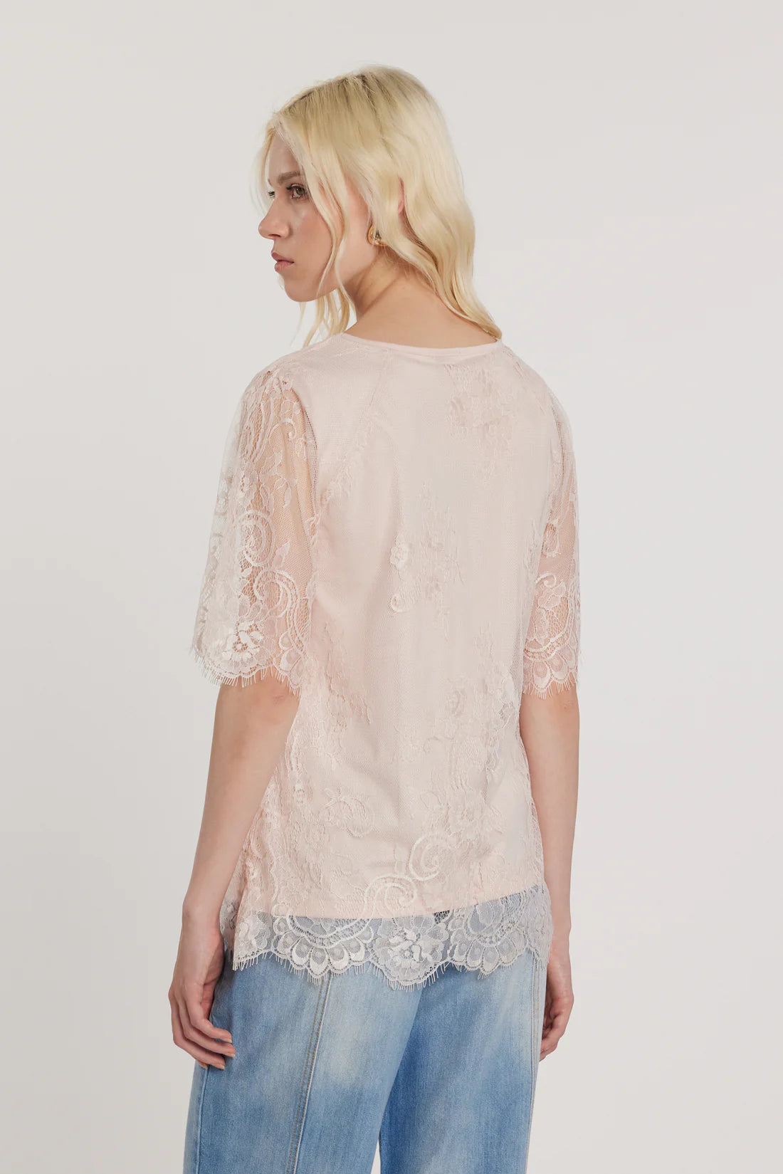 Relish T-Shirt MASCARA maniche corte con inserti pizzo più stampa più strass