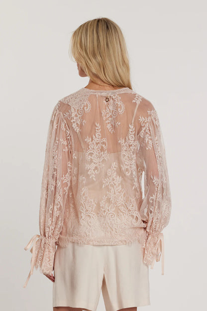 Relish Camicia ZENN maniche lunghe con coulisse scollo a V più volant pizzo