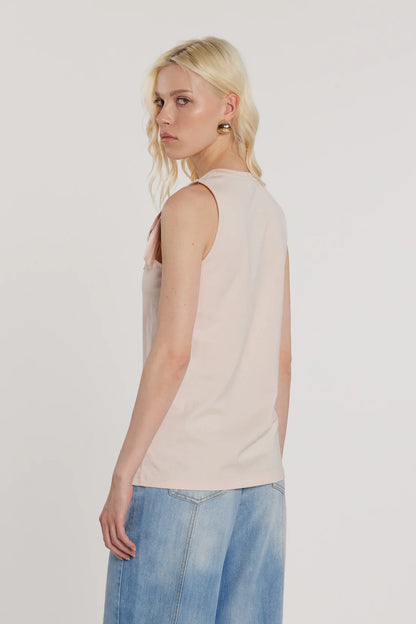 Relish T-Shirt BLOWY smanicata con fiocco più stampa glitter