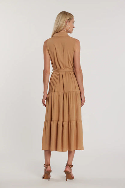 Relish Abito KAZY lungo smanicato chemisier con colletto più strass più cintura