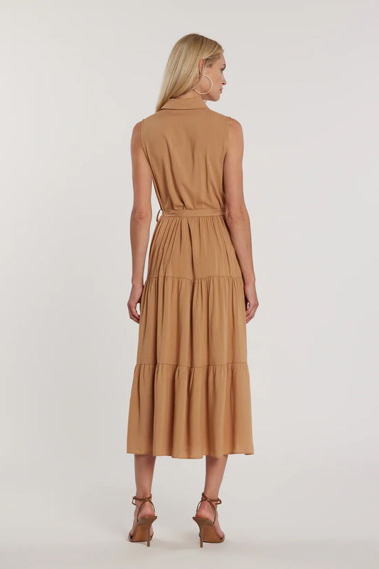 Relish Abito KAZY lungo smanicato chemisier con colletto più strass più cintura