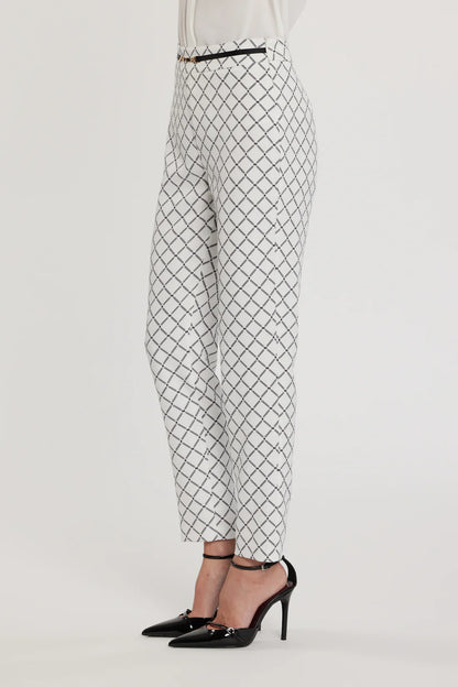 Relish Pantalone CLAUDIETTE vita alta con dettaglio cintura più stampa logo all over