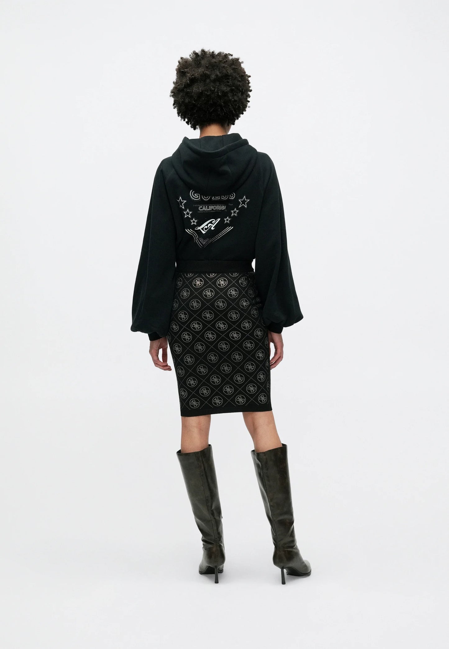 Guess RHINESTONES SKIRT - Pencil skirt - jet black 