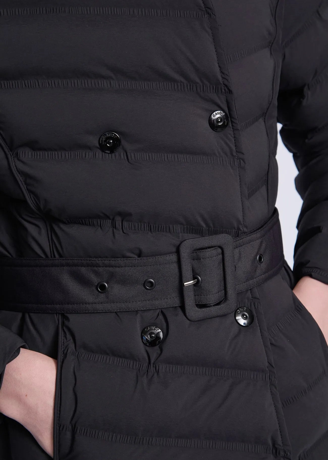 Gaudì Piumino da donna con cappuccio e cintura