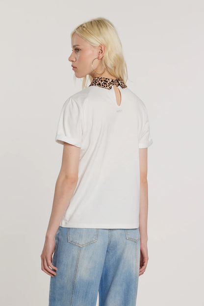 Relish T-Shirt ARLETTI maniche corte con risvolto più colletto animalier più applicazioni gioiello più goccia