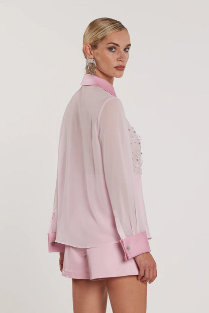 Relish Camicia KITON maniche lunghe inserti in raso con gemelli più applicazioni strass più pendenti