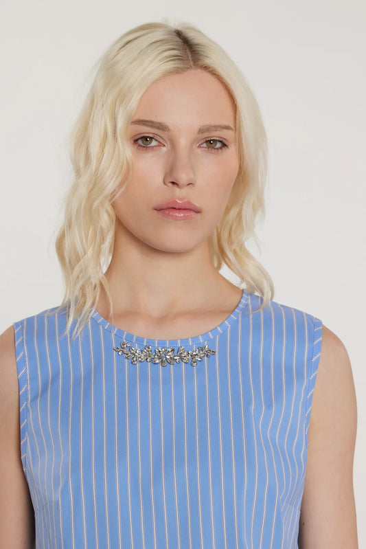 Relish Blusa MERIL smanicata con apertura più fiocchi sulla schiena più applicazioni gioiello più balza fondo righe