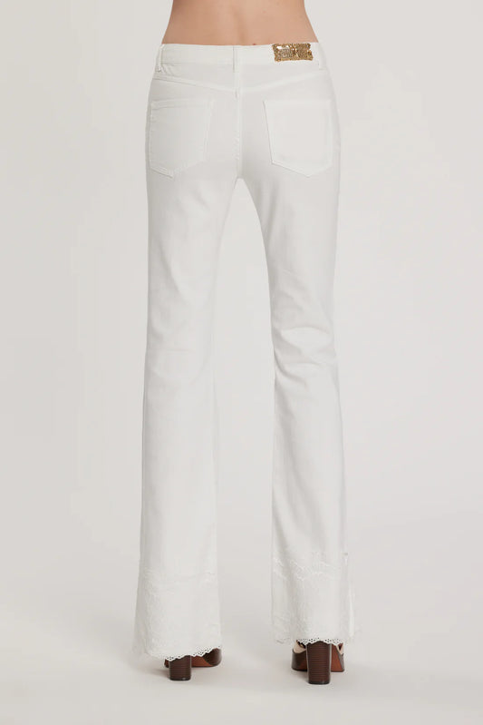 Relish Pantalone SCHIFFERONE_10 vita media cinque tasche con applicazioni più pizzo più spacco laterale flaire fit bull