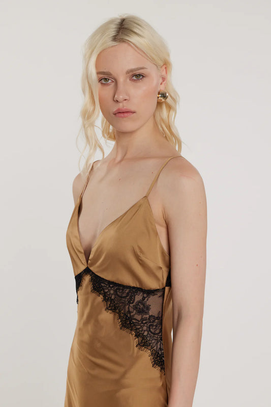 Relish Abito KEIRA lungo smanicato con inserti pizzo più spacco