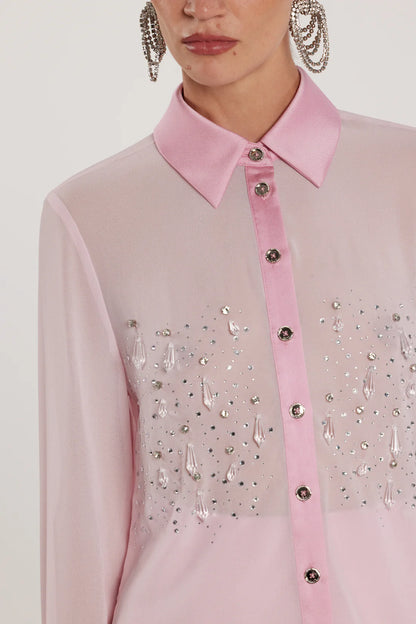 Relish Camicia KITON maniche lunghe inserti in raso con gemelli più applicazioni strass più pendenti