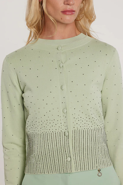 Relish Cardigan MOSS maniche lunghe girocollo con bottoni più applicazioni strass